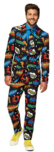 OppoSuits Crazy Bal-kostymer för män – levereras med jacka, byxor och slips i roliga mönster, 50, Badaboom, 60