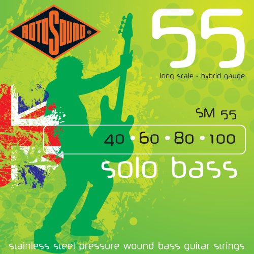 Rotosound 55 Solo Bass flatwound långskalig uppsättning 4-strängad Hybrid 40-100 SM55