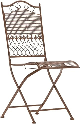 CLP Gartenstuhl klappbar Kiran, Metallstuhl im Jugendstil, Balkonstuhl aus Eisen für Terrasse, Balkon und Garten, romantischer Landhausstil - Farbe antik braun