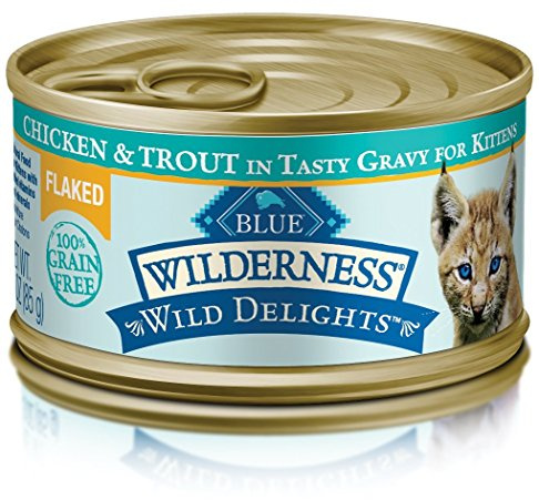 Blue Buffalo Wilderness Wild Delights Natural Wet Food for Kittens, Flaked Chicken & Trout in Tasty Gravy, 3-oz. Cans, 24-Pack