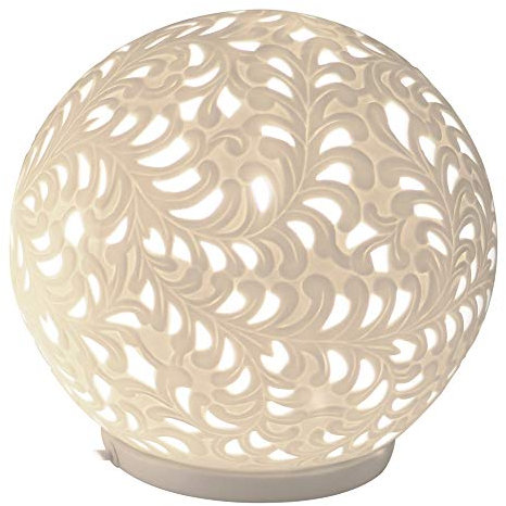 Formano Porzellan-Lampe Kugel Harmonie Romantik Tischleuchte Nachttischlampe Nachttischleuchte Stimmungslampe Weiss 24cm