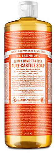 Dr Bronner's 18-in-1 Pure Castile Liquid Soap, Made with Organic Oils, Used for Face, Body, Hair, Laundry, Pets and Dishes, Certified Fair Trade & Vegan Friendly, 946ml Recycled Bottle