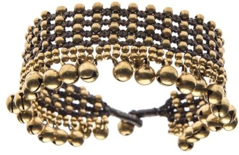 81stgeneration Bracelet de Cheville en Laiton Doré avec Cloches pour Femme 27cm | Bijoux Ethniques | Bracelet de Cheville à Cordon Large et Perles | Bracelets de Cheville Payal de Style Indien