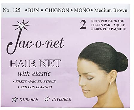Jac-O-Net Tiny Mesh Hair Net - Chignon Bun Size, Medium Brown, 2 Nets Per Pack [1 Pack]