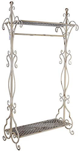 Shabby Chic Garderobe VILLA SHABBY CHIC 183×93×40 cm weiß lackierter Garderobenständer Eisen Vintage Nostalgie Kleiderständer romantisch für Flur Diele Schlafzimmer Landhausstil Deko altweiß