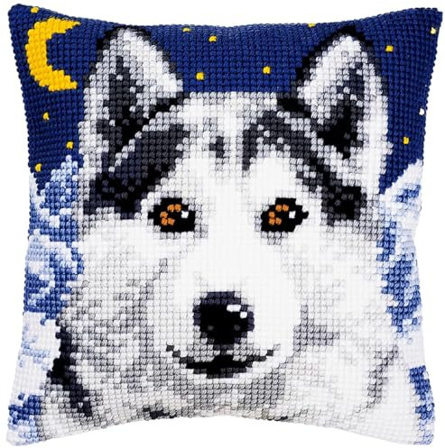 VERVACO Kreuzstich Stickpackungen Kissen Stickerei Set Anfänger Vorgedruckt Wolf DIY Set Kreativ Set Für Erwachsene Dekoratives Kissen ca. 40 x 40 cm Bastelset Handwerker Haus Dekoration