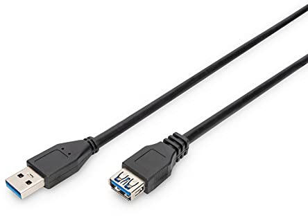 DIGITUS USB 3.2 Gen1 Verlängerungskabel – 3 m – USB A Stecker zu Buchse | 5 Gbit/s – für Drucker, Kartenleser, Tastatur, Kamera, Hubs – USB 3.0 – Schwarz