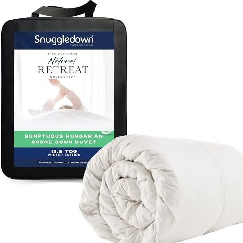 Snuggledown Hungarian Goose Down Double Duvet 13.5 Tog - Warm & Cosy Winter Quilt with Ethically Sourced 80:20 Blend | UK-Made, 300tc Cotton Cover, Box Stitch, Washable (200 × 200cm)