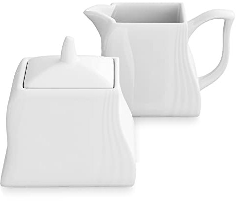 MALACASA, Serie Amparo, 3-teilig Porzellan Milch und Zucker Set mit Deckel, Milchkännchen Zuckerdose Milch- & Zuckerbehälter Küchenhelfer