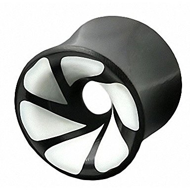 Piercingfaktor Organic Flesh Ohr Tunnel Piercing Schmuck Horn Schwarz mit weißem Fecher bemalt