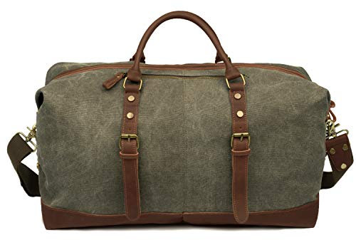 EverVanz Übergroßer Reisetaschen, Wochenend Tasche, Seesack, Vintage Handtasche, Segeltuch Lederbesatz Unisex Schultertasche