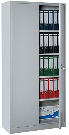 Flügeltürenschrank komplett montiert 180x80x38cm grau 4 Fachböden Metallschrank abschließbar Lagerschrank Aktenschrank Büroschrank Werkzeugschrank - 530330