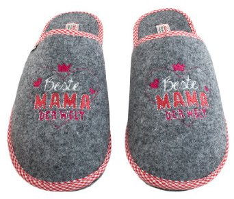 Adelheid Beste Mama Filzpantoffel grau - praktische Doppelgrößen - ideal zum Verschenken - made in Portugal