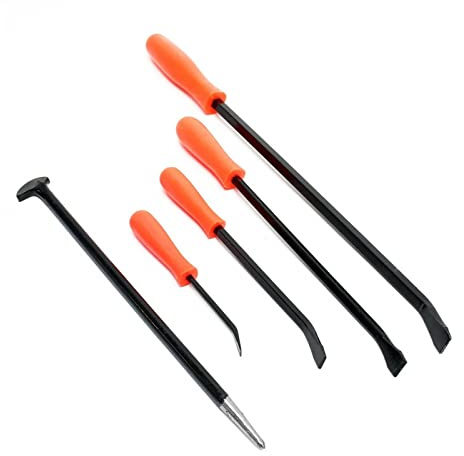 Dapetz ® 5pc Pry Crow Bar Rolling Bar Set Comfort Grip Handles Garage Tool Drop Forged, Heat-treated Steel With Black Finish and Contains 4pc Pry Bars and 1pc Heel Bar