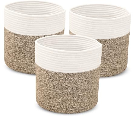 Casa Mina® Aufbewahrungskorb geflochten aus Baumwolle für Kinderzimmer I Schadstofffreie Korb Aufbewahrung aus Naturmaterial I Robuster Baumwollkorb mit Griffen I Regalkorb geflochten | 3er Set