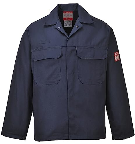 Portwest BIZ2 Mens Heat and Flame Resistant Welding Jacket Bizweld FR Protective Work Coat Durable Workwear Navy, Medium