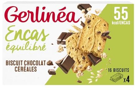 Gerlinea - Galletas Chocolate Cereales - Encas Equilibradas - Reducidas en Azúcar - Sin Aceite de Palma - Sin Edulcorante - Fuente de Proteína - 1 Caja de 8 x 3 Galletas - 200 g