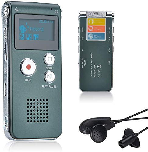 Lychee Dictaphone Enregistreur Vocal Numérique 8GO Portable, Lecteur MP3 Audio à Double Microphone pour Conférences/Réunions/Entretiens/et Cours (Gris), par usb