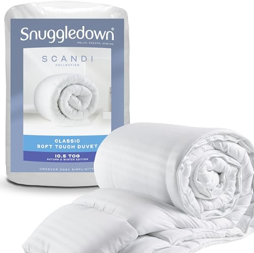 Snuggledown Soft Touch Double Duvet 10.5 Tog - All-Year Round Premium Breathable Quilt for All Seasons | UK-Made, Satin Striped Cover, Non-Allergenic, Machine Washable (200 x 200cm)
