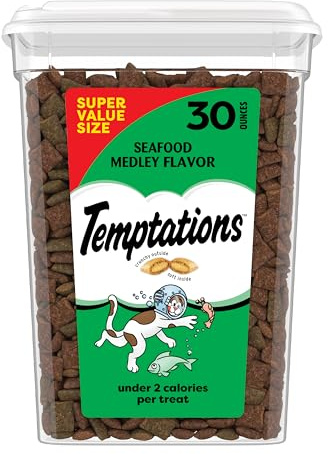 Temptations Cat Treats, Classic Crunchy and Soft Cat Treats, Seafood Medley Flavor, 30 oz. Tub