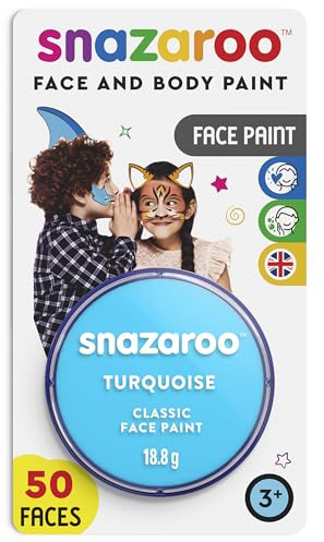 Snazaroo Classic Face and Body Paint for Kids and Adults, Blister Turquoise Colour, Water Based, Easily Washable, Non-Toxic, Makeup, Body Painting for Parties, for Ages 3+