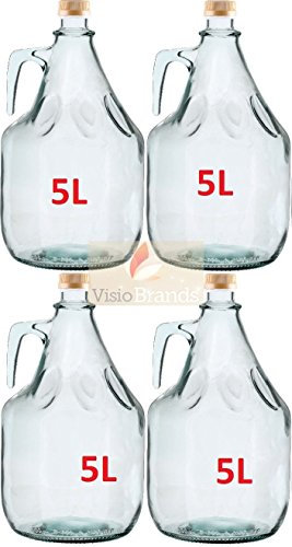 Botellas de fermentación de cristal BDG5Z, 5 l, juego de 4