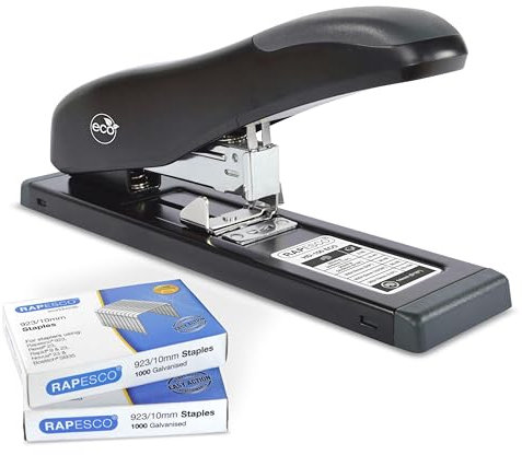 Rapesco 1307 ECO HD-100 Hochleistungsheftgerät und 2000 Heftklammern des Typs 923/10mm, 100 Blatt Heftleistung, Schwarz