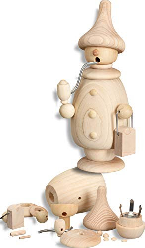 Seiffener Volkskunst | Räuchermännchen Räucherfigur | 18 teiliges Bastelset aus Holz | zum Selbstbasteln 7x8x17 cm | Original Erzgebirge | 20101 | Räuchermännchen