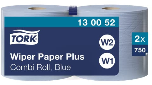 Tork 130052 Starke Mehrzweck Papiertücher für W1/W2 Systeme / 2-lagiges saugfähiges Papier in Blau / 2 x 255m | für W1/W2 Systeme , 2-lagiges saugfähiges Papier in Blau