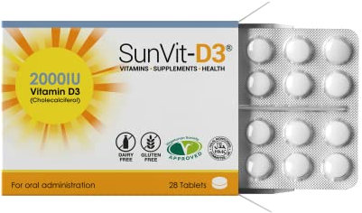 SunVit-D3 Vitamin D 2000iu - High Strength Vitamin D Tablets Support The Maintenance of Bone, Teeth, Muscle & Immune System | Made in UK & GMP Approved | Dairy & Gluten Free - D3 Vitamins 28 Tablets