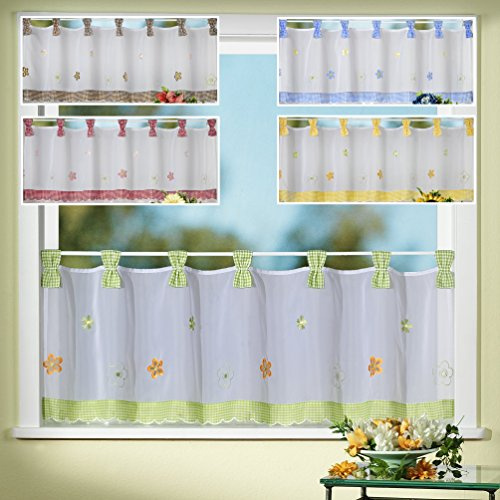 heimtexland Gardine Country Chic Scheibengardine FRÜHLING Vichy-Karo Schlaufen-Bistro Landhaus rot mit Blumen Bestickt HxB 45x150 cm - sehr schöner Fall…auspacken, aufhängen, fertig! Typ78