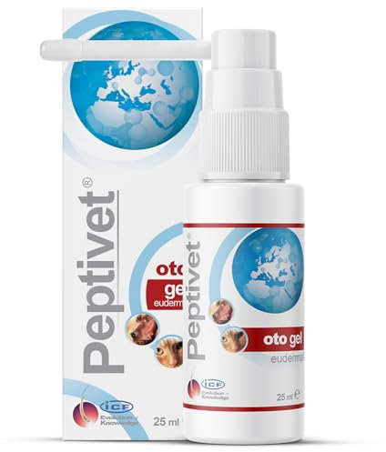 ICF Peptivet OTO Gel Ear Cleaner Gel for Dogs & Cats- Antibacterial Anti-fungal Yeast Management - Red Itchy Skin Relief - Easy to Use - 25 ml
