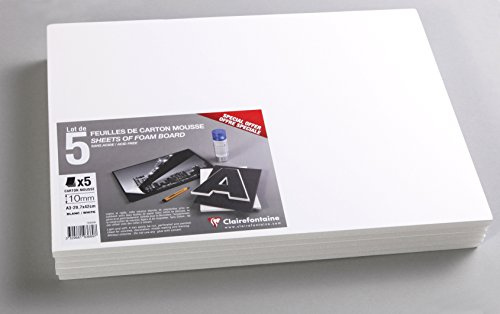 Clairefontaine 193669C förpackning (med 5 skumkartonger, DIN A3, 29,7 x 42 cm, 10 mm, syrafri, lätt och fast, lämplig för dekoration, som bildram eller för modellering) 5-pack vit