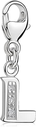 Buchstaben Anhänger Silber 925 mit 3 Zirkonia - Alphabet Charms | Initialen Pendel Element für Armbänder und Ketten aus Sterlingsilber mit Steinen von MATERIA by Matthias Wagner