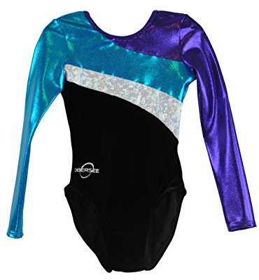 Obersee Flickor gymnastik trikåer ett stycke atletiska träningskläder flickor dans outfit flickor och kvinnor storlekar - lång arm diagonal svart | CXS barn (3-4 år) | O3GL031CXS