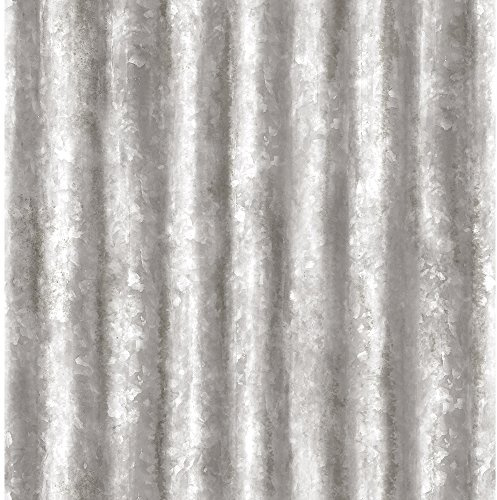 A-Street Prints 2701-22336 SSilver Corrugated Metal Wallpaper, Silver