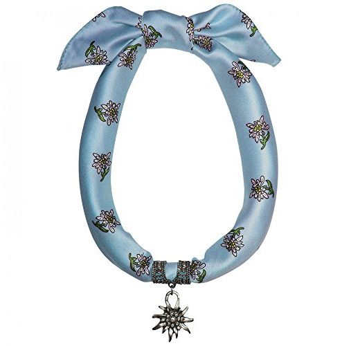 P.S. Schuhmacher Trachtenschmuck Dirndlkette Trachten Schmuck Edelweiß Dirndl Satin-Tuch Kette Dirndltuch Trachtenkette Trachtentuch 60x60cm Edelweißanhänger Dirndlschmuck, Farbe:hellblau