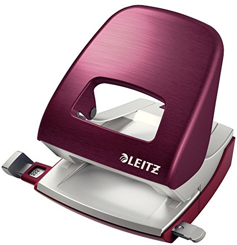 Leitz Büro Locher aus Metall, Für 30 Blatt, Anschlagschiene mit Formatangaben, Ergonomisches Design, Granat rot, Style Serie, 50060028