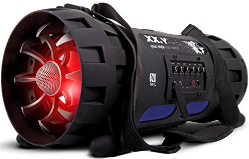 XX.Y P-127J tragbarer Bluetooth Lautsprecher Boom Box (NFC) mit eingebautem Akku/Audio-Eingang für Mikrofon/Musikinstrument/MP3 Player schwarz