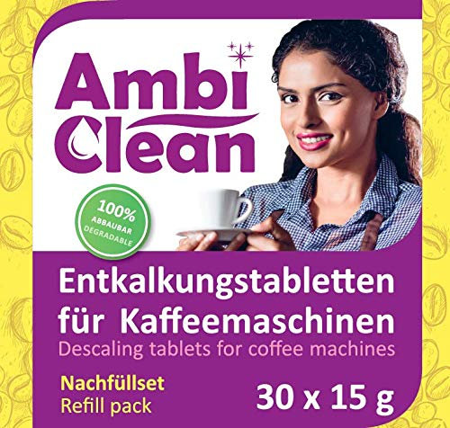 AmbiClean Entkalkungstabletten für Kaffeemaschinen | Made in Germany | Für Kaffeevollautomaten Jura, Siemens, Krups, Melitta, Bosch uvm.| Reinigung und Entkalkung (30 Tabletten Nachfüllpack)