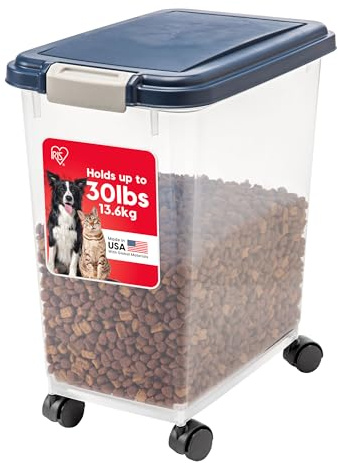 IRIS USA Airtight Dog Food Storage Container, Up to 30 lbs, Attachable Wheels, for Dog Cat Bird and other Pet Food Storage Bin, Keep Fresh, Easy Mobility, BPA Free, Navy