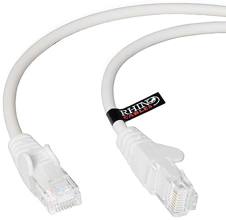 rhinocables CAT 5e High-Speed Ethernet Cable - Reliable LAN Network RJ45 Cable for Fast Internet & Data Transfer | Durable WiFi Broadband Cable for Gaming & Streaming, (20m, White, Pack of 1)
