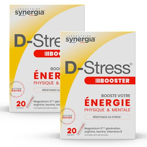 D-STRESS BOOSTER Lot de 2 Boîtes +1 Produit Synergia Offert | Magnésium de 3ème Génération, Taurine, Arginine & Vitamines B | Booste l’Énergie Physique et Mentale | LABORATOIRE SYNERGIA