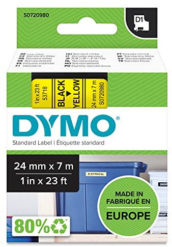 DYMO Original D1-Etikettenband | schwarz auf gelb | 24 mm x 7 m | selbstklebendes Schriftband | für LabelManager-Beschriftungsgerät