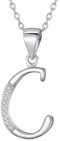 Morella collar de mujer con colgante letra C de 925 plata rodiada con piedras de circonita para damas 45cm color blanco