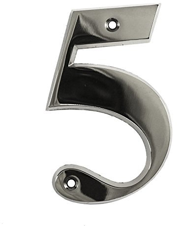 UAP Beautiful 3 Inch Bevelled Edge Polished Chrome Door Number 5 - Silver Front House Number 5