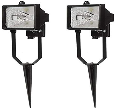 LITECRAFT Spike Floodlights Outdoor IP44 Rated Garden 1 Light in Black - 2 Pack