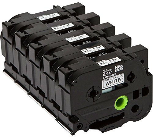 Brother Original P-touch HGE251 - Schriftband, 24 mm x 8 m, laminiert, 5 Stück, weiß/schwarz