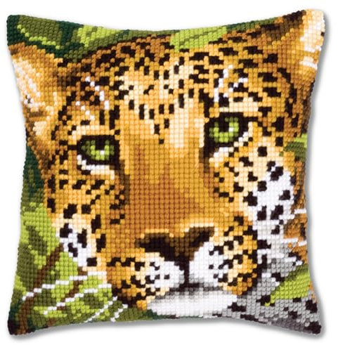 VERVACO Kreuzstich Stickpackungen Kissen Stickerei Set Anfänger Vorgedruckt Leopard DIY Set Kreativ Set Für Erwachsene Dekoratives Kissen ca. 40 x 40 cm Bastelset Handwerker Haus Dekoration