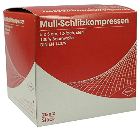 Schlitzkompressen Mull 5x5 cm Steril 12fach